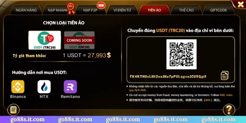 Quy trình nạp tiền GO88 cực nhanh, dễ làm